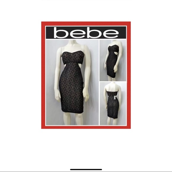 bebe NATASHA LACE CUT OUT DRESS SEXY COLOR BLACK SIZE S $79 - Picture 1 of 3